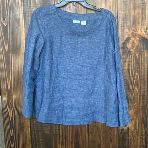 Top, linen, blue